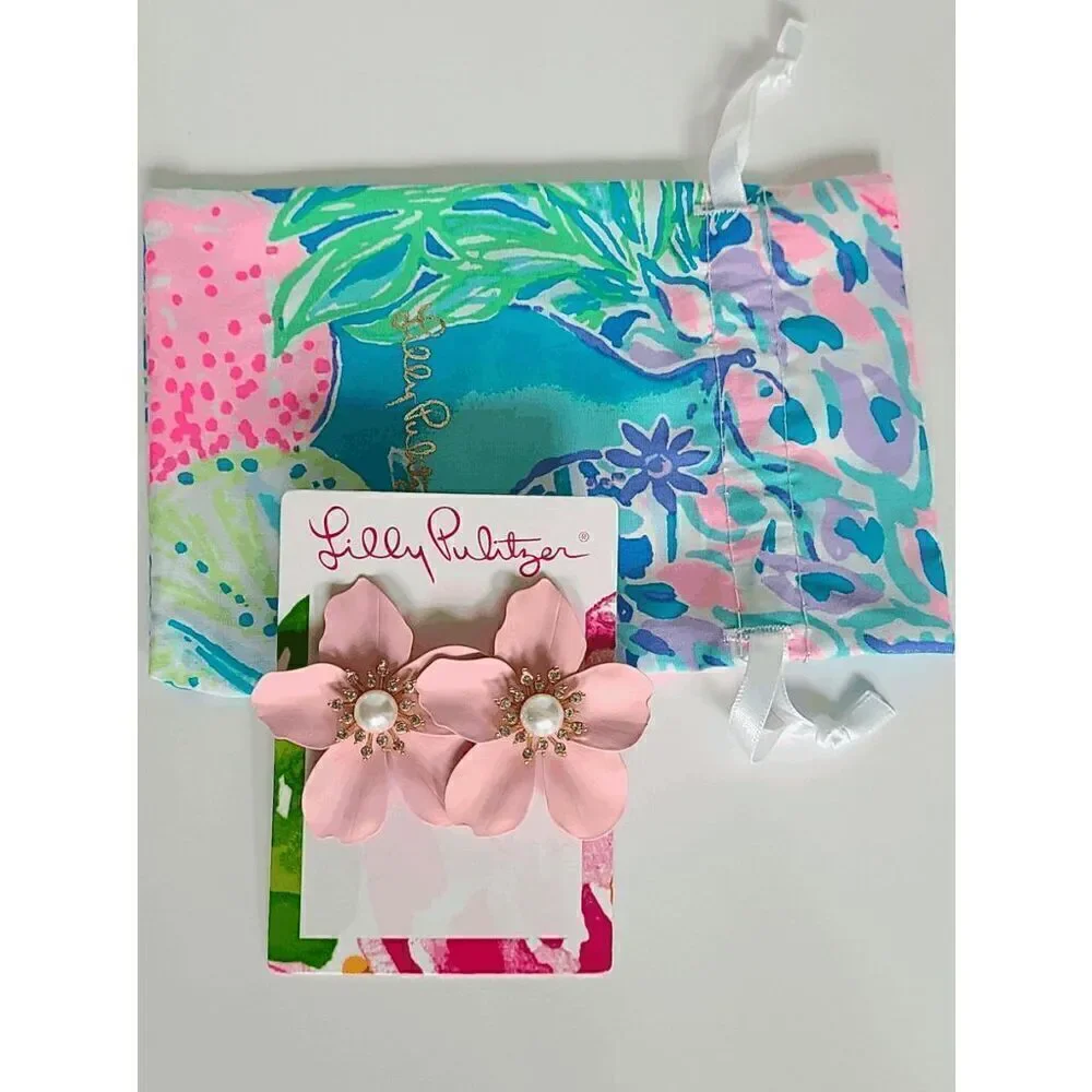 🌺 LILLY PULITZER Oversized Pearl Orchid Flower Earrings NEW WITH GIFT BAG